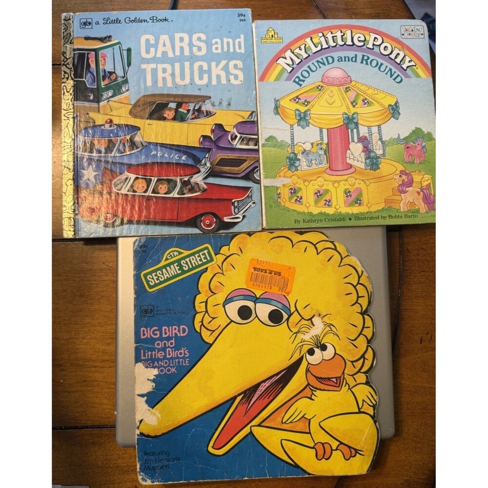 Lot 3 Vintage Children's Books Big Bird My Little Pony Cars And Trucks Golden